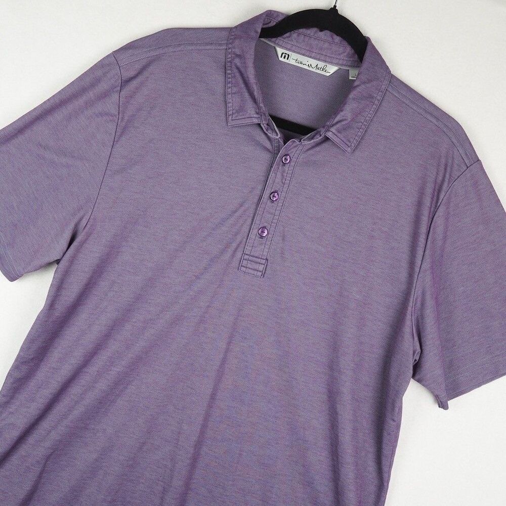 Travis Mathew Pima Cotton Performance Knit Polo Shirt Mens L Purple Logo Piqué